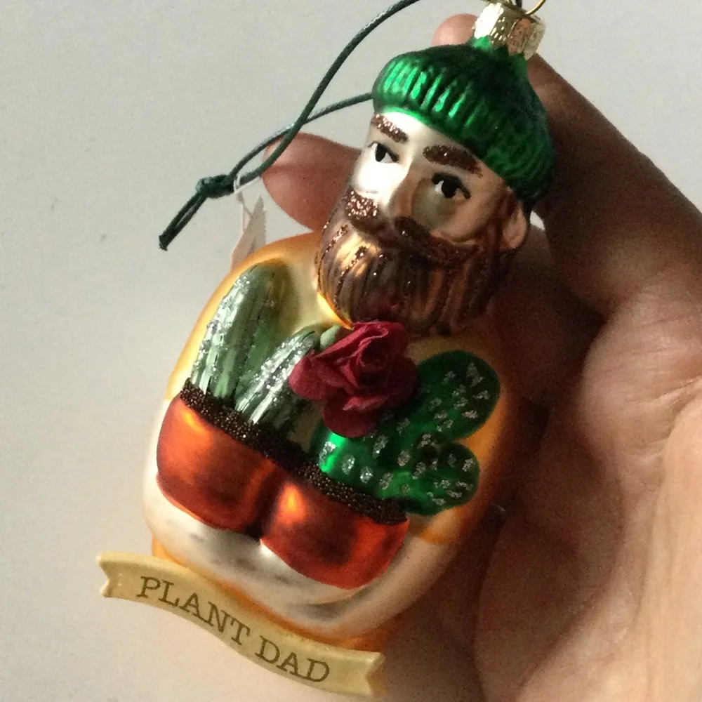 CODY FOSTER PLANT DAD GLASS CHRISTMAS ORNAMENT NEW IN BOX 5” x 2.5”